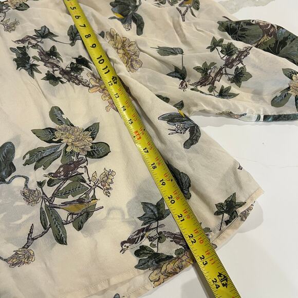 Anthropologie Dil 100% sheer silk peasant top Sz 10 ivory birds boho bohemian - Picture 8 of 8